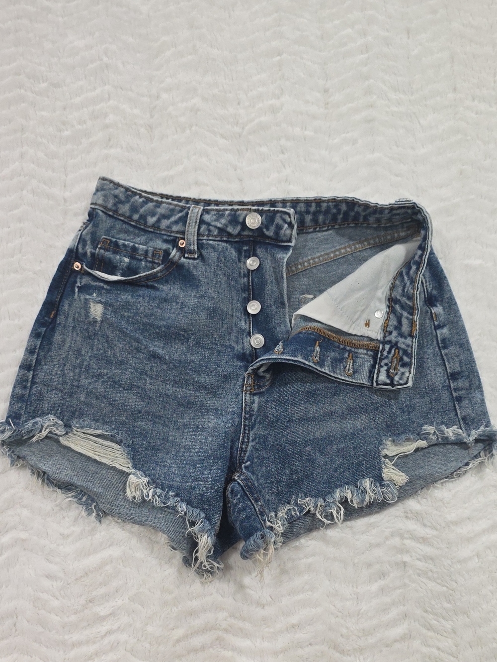 Wild Fable Distressed Button-Fly Denim Shorts - Blue
